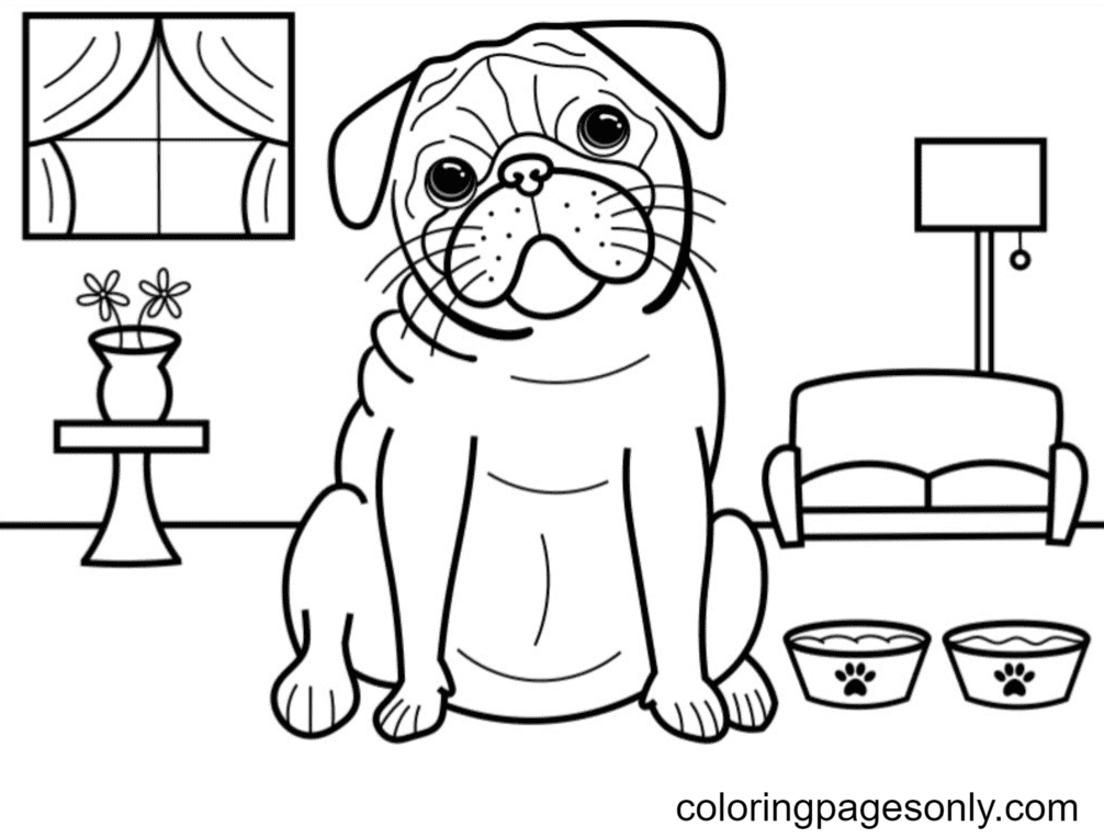 Adorable Pug Coloring Pages