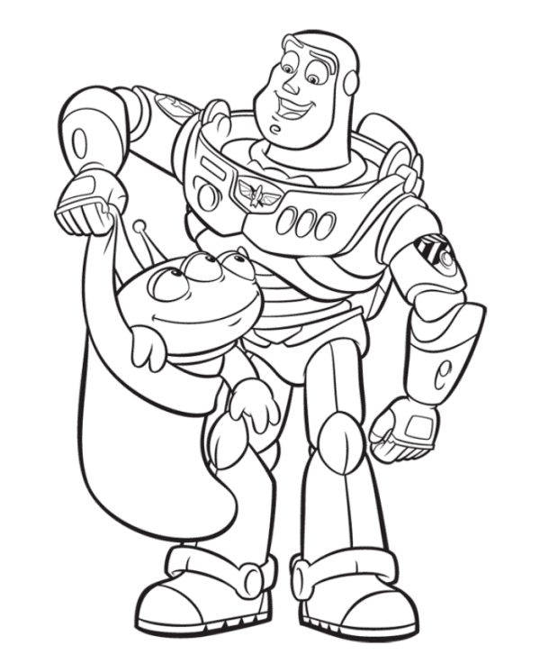 Alien With Buzz Lightyear Coloring Page