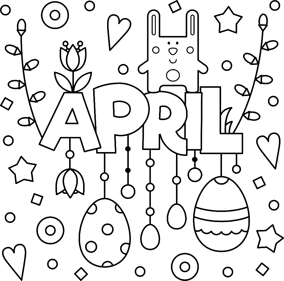 April With Multi Ballons Coloring Pages