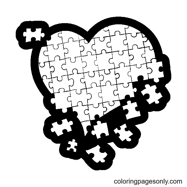 Autism Awareness Day Puzzle Heart Coloring Page