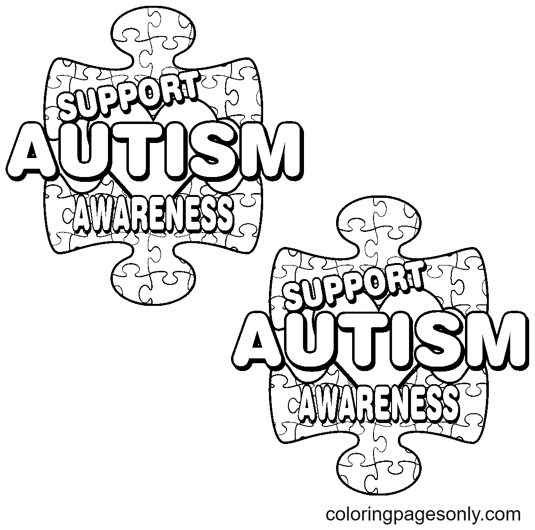Страница раскраски стикера осведомленности об аутизме