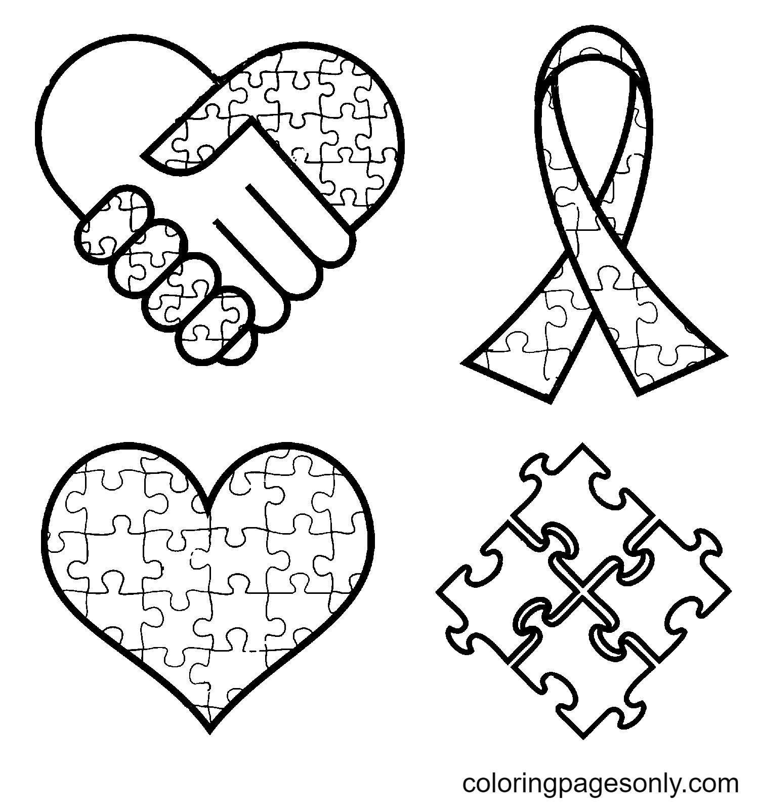 Simboli di sensibilizzazione sull'autismo Mani Nastro Cuore dalla Giornata mondiale di sensibilizzazione sull'autismo
