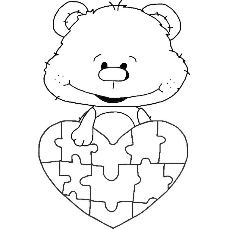 Urso segurando o coração do quebra-cabeça do autismo do Dia Mundial da Conscientização sobre o Autismo