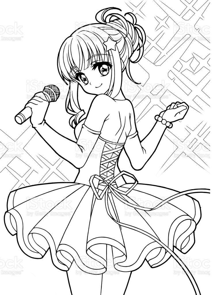 Beautiful Girl with Microphone Coloring Page