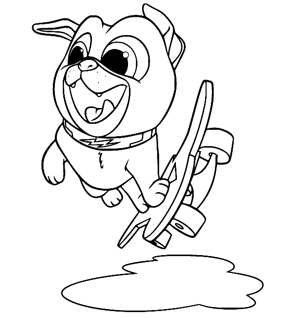 Bingo Pug Playing Skateboard Coloring Pages
