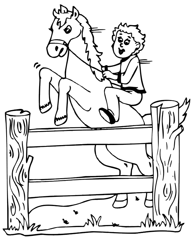 Desenhos para colorir de desenho de um homem saltando com seu cavalo para  colorir online 