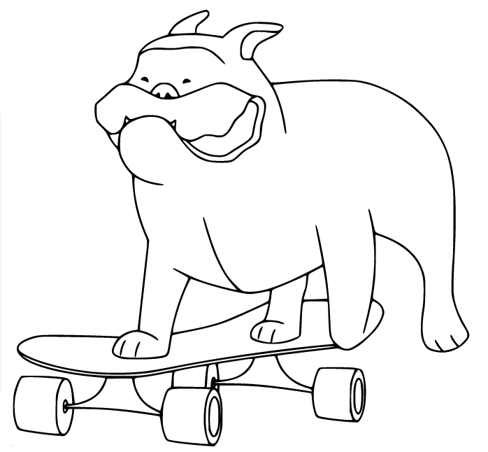 斗牛犬玩滑板着色页