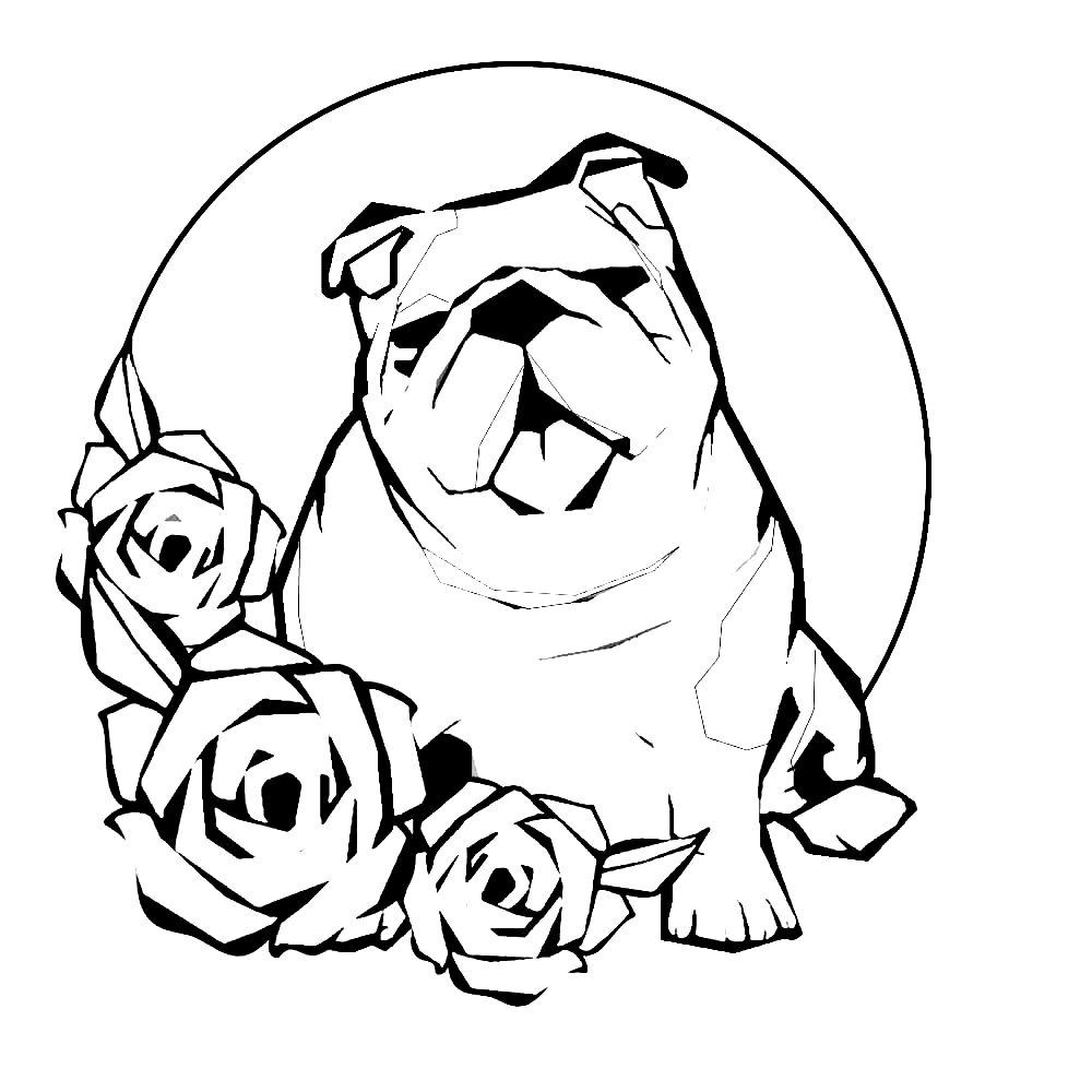 Bulldog and Roses Coloring Page