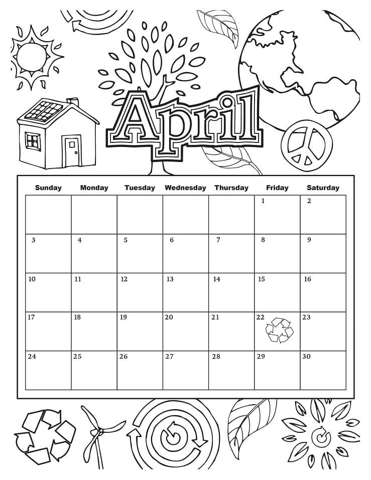 Calendar April Coloring Page