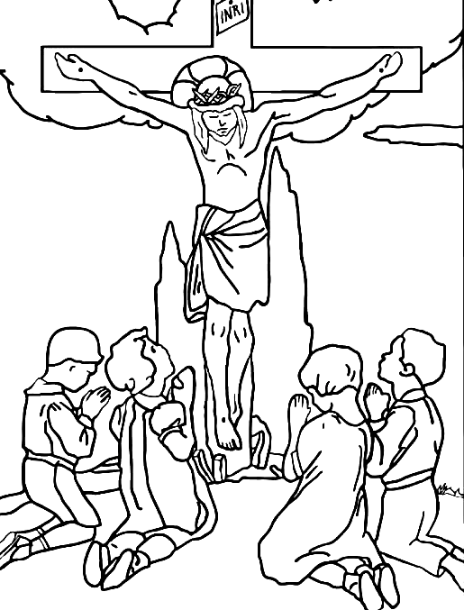 Desenho para colorir de crianças rezando sexta-feira santa