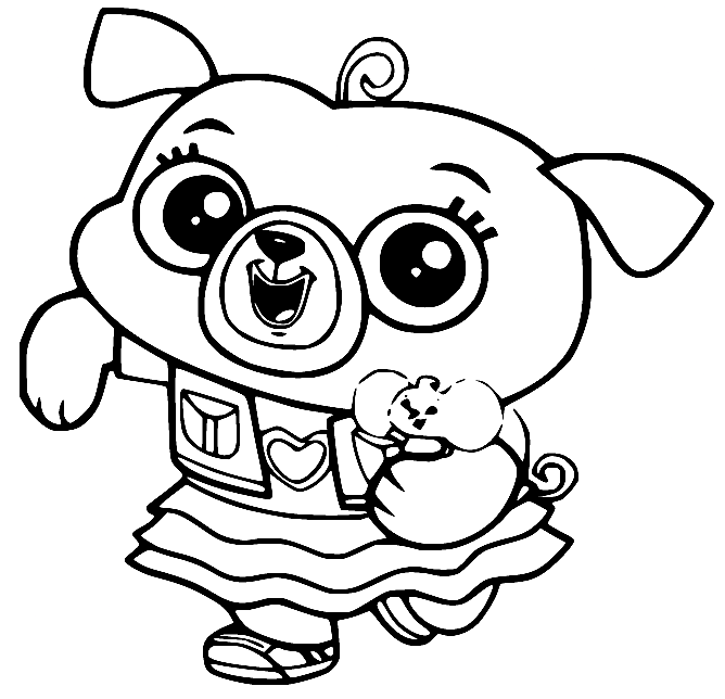 Chip Pug Holds Potato Mouse Coloring Page
