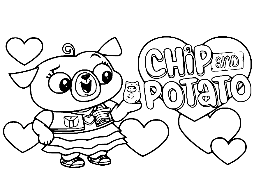 Chip and Potato with Hearts Coloring Page