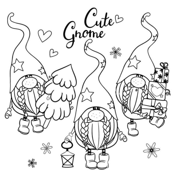 Christmas Gnomes with Gifts Coloring Pages
