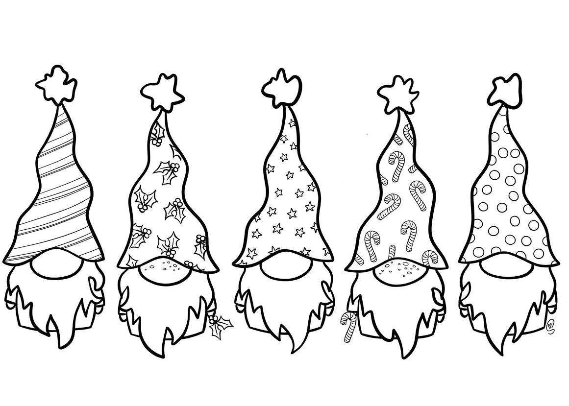 Christmas Gnomes Coloring Page