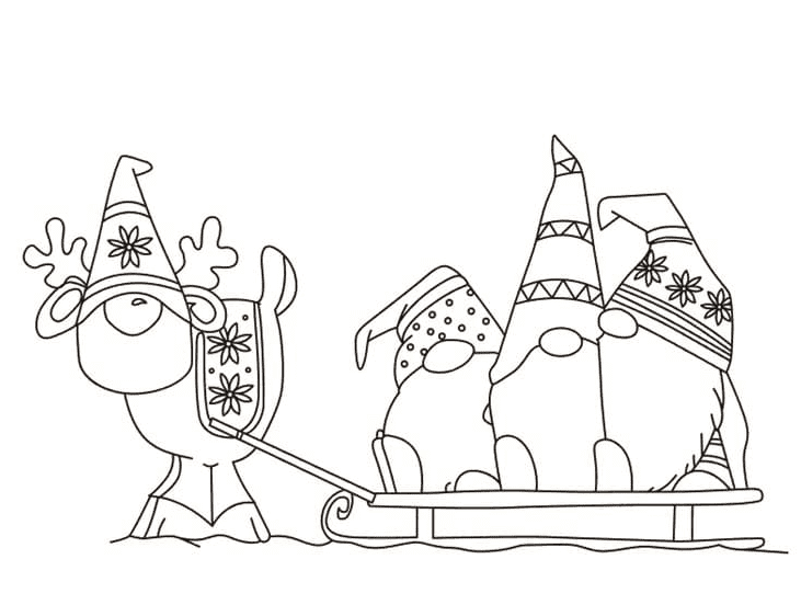 Renna di Natale con tre gnomi di Gnome