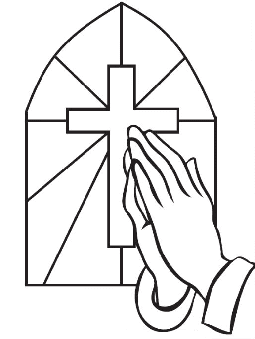 Раскраска Окно церкви Молящиеся руки