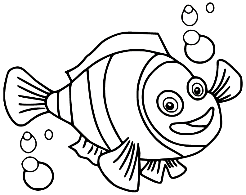 Clownfish and Bubbles Coloring Page