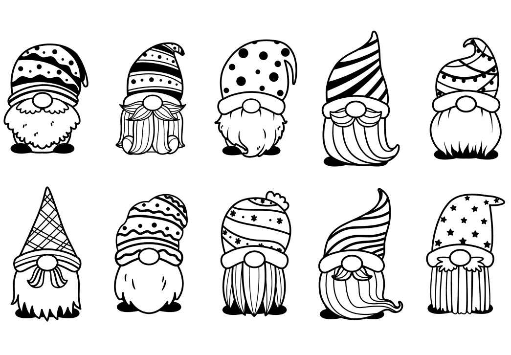 Cute Christmas Gnomes Coloring Pages