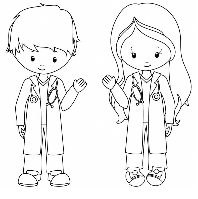 Doctor and Nurse Coloring Page