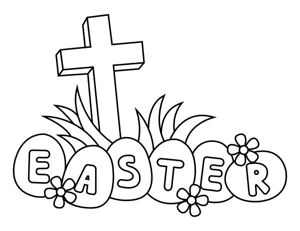 Easter Eggs and Cross Coloring Pages