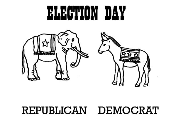 يوم الانتخابات - صفحة التلوين للجمهوريين والديمقراطيين