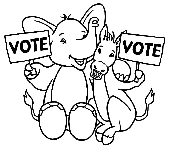 Verkiezingsdag voor olifanten en ezels vanaf verkiezingsdag