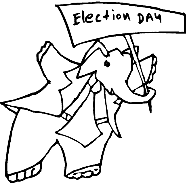 Olifant met verkiezingsdagbord van verkiezingsdag