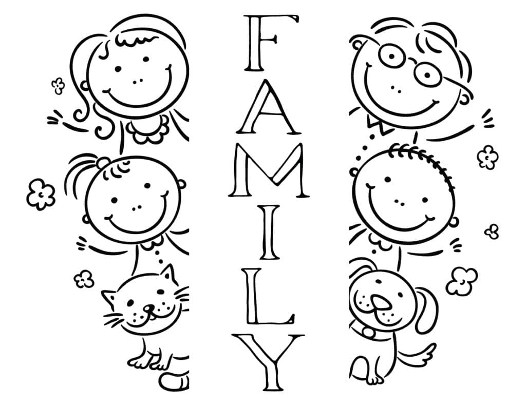 Página para colorir imprimível do Dia da Família