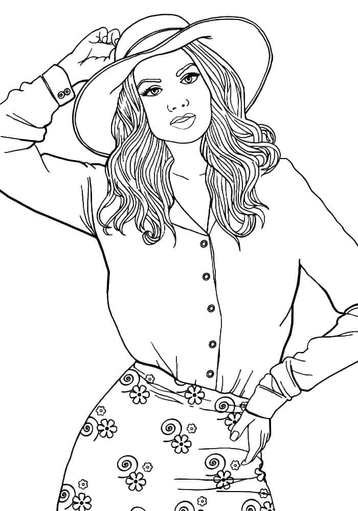Fashion Girl with Hat Coloring Page