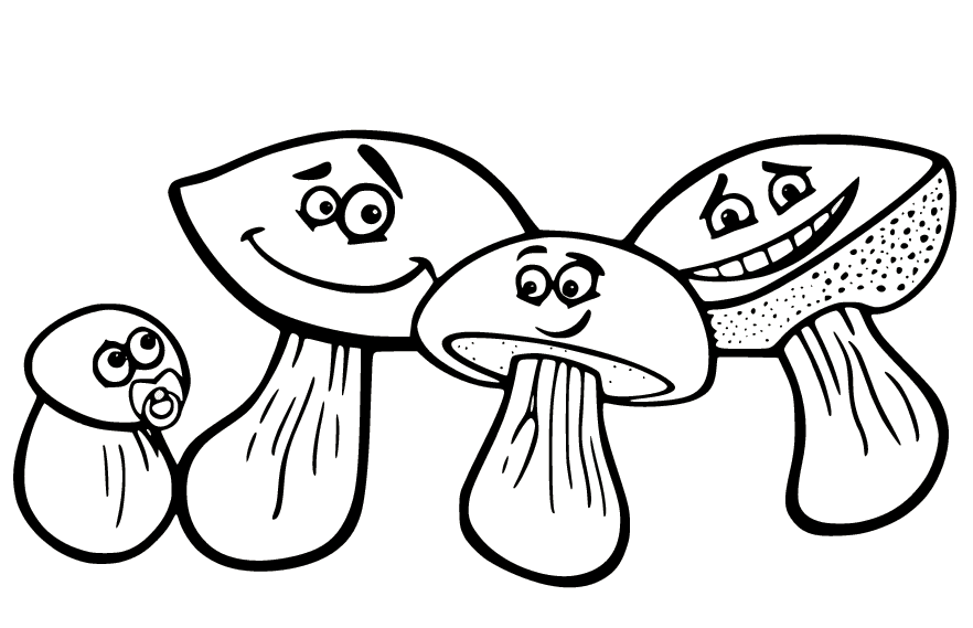 Four Baby Mushrooms Coloring Page