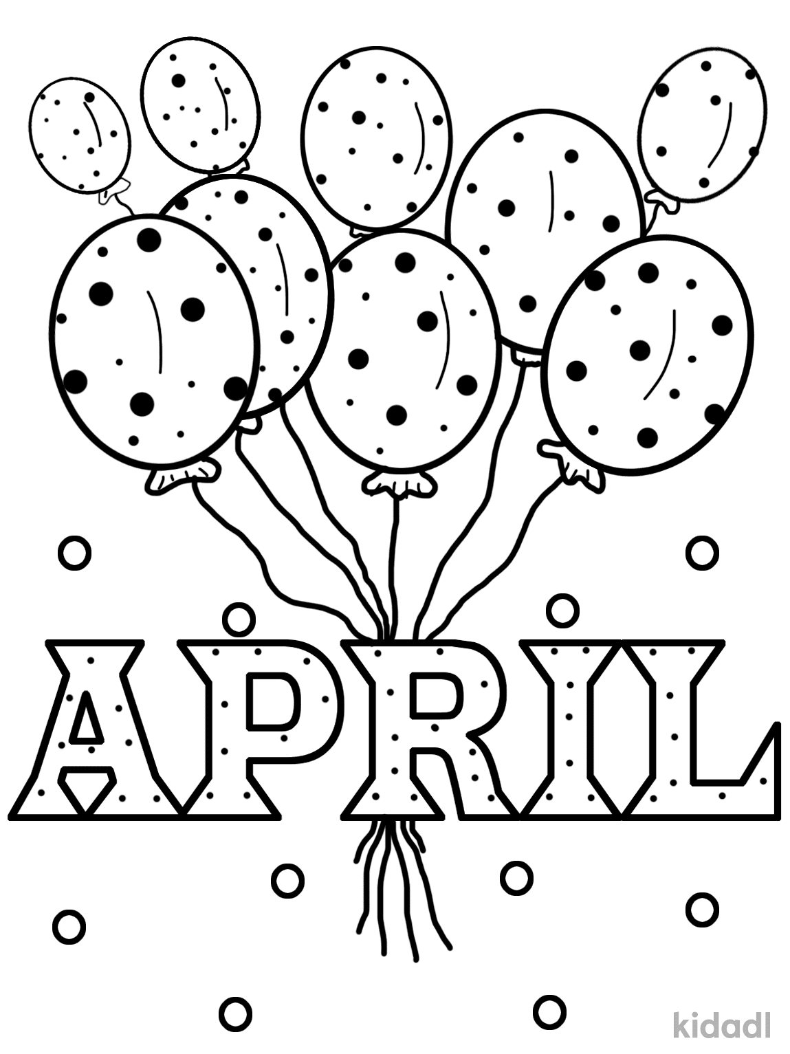 Página para colorir do mês de abril imprimível grátis