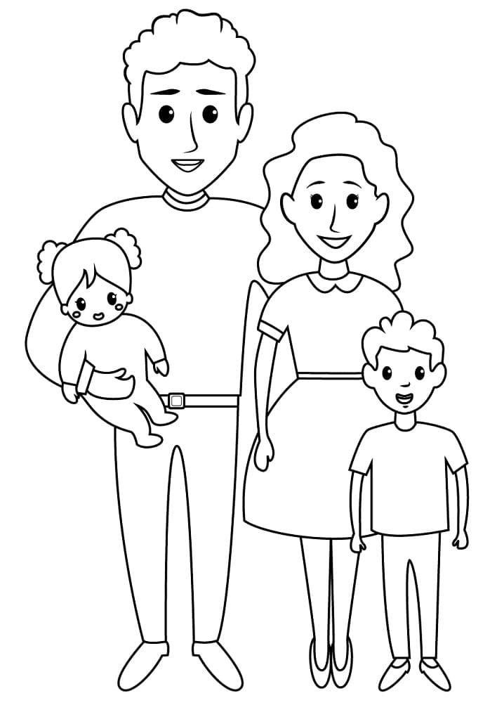 Mẫu hình vẽ gia đình cho bé tô màu Dễ thương và sinh động