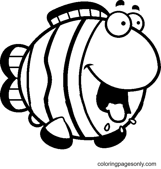 Funny Cartoon Clownfish Coloring Page