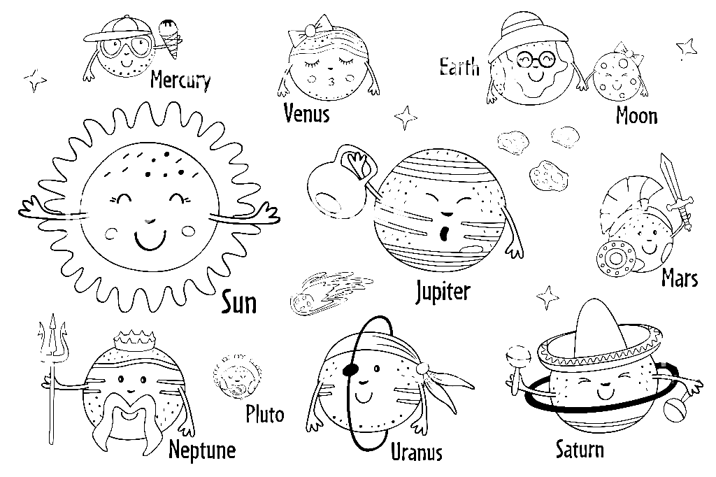 Funny Solar System Coloring Pages