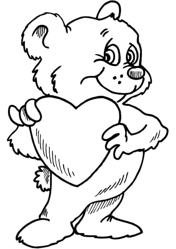 Funny Teddy Bear with Heart Coloring Pages