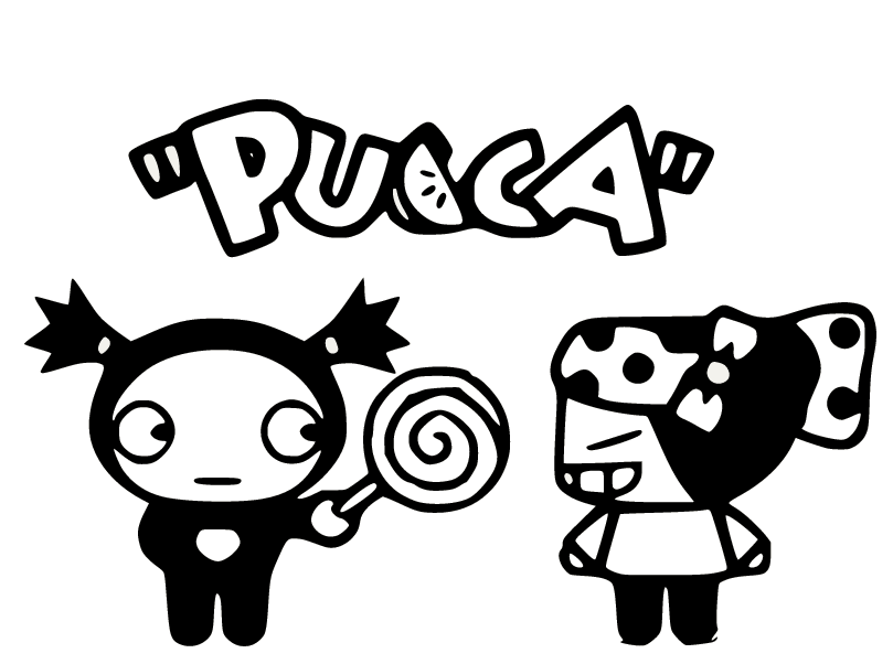 Garu Giving Pucca a Lollipop Coloring Page
