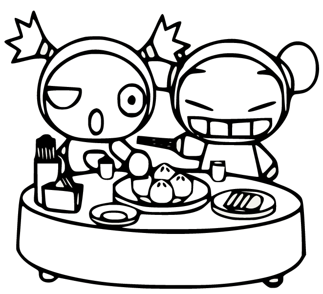 Garu Having Lunch with Pucca Coloring Pages