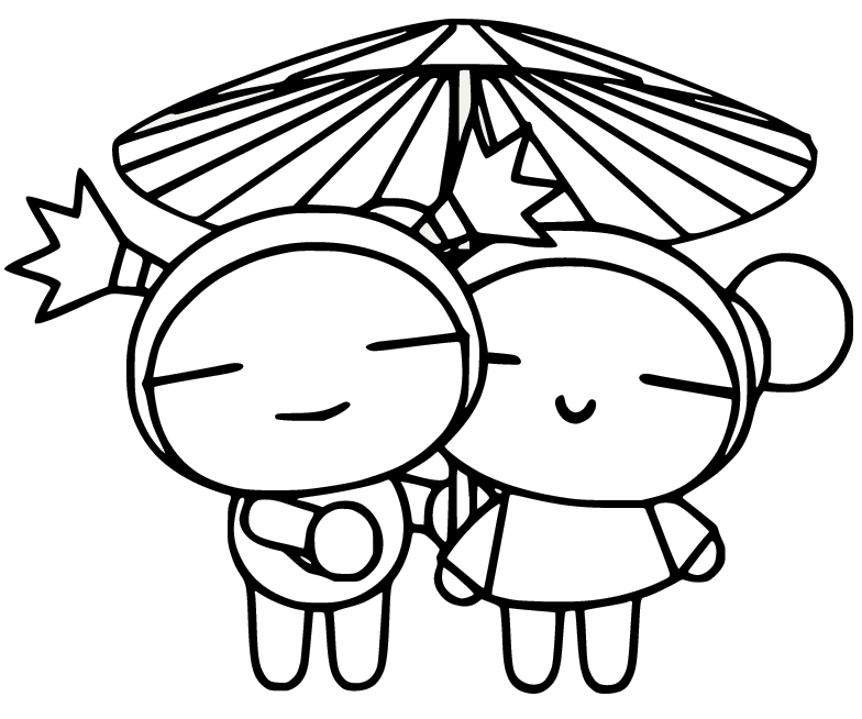 Garu y Pucca bajo el paraguas de Pucca
