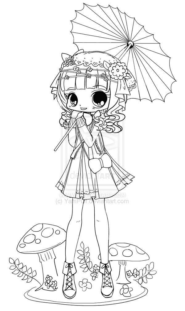 Girl holding Umbrella Coloring Page
