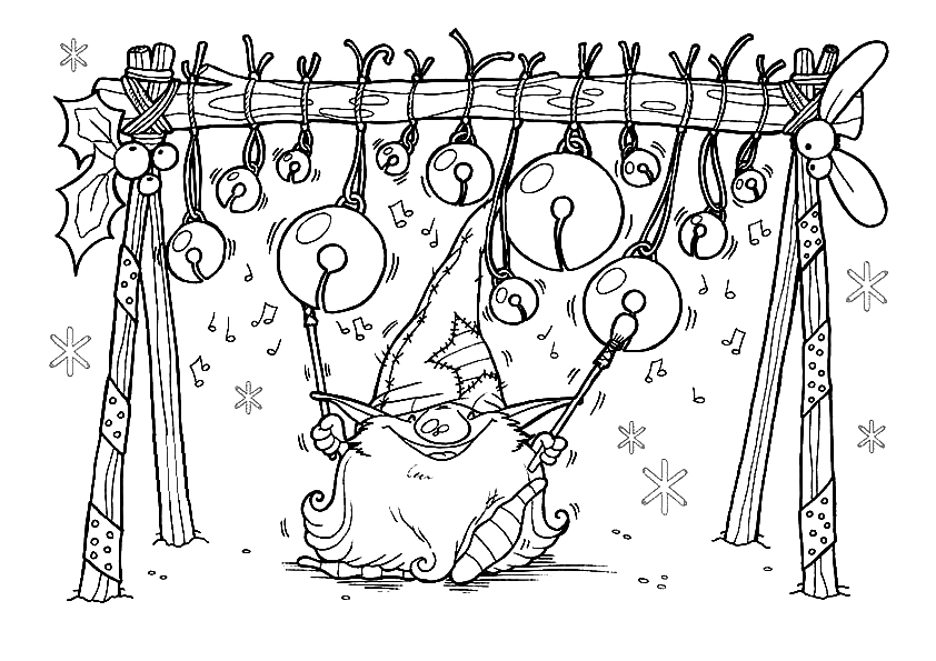 Gnome Plays Music on Christmas Balls Coloring Page