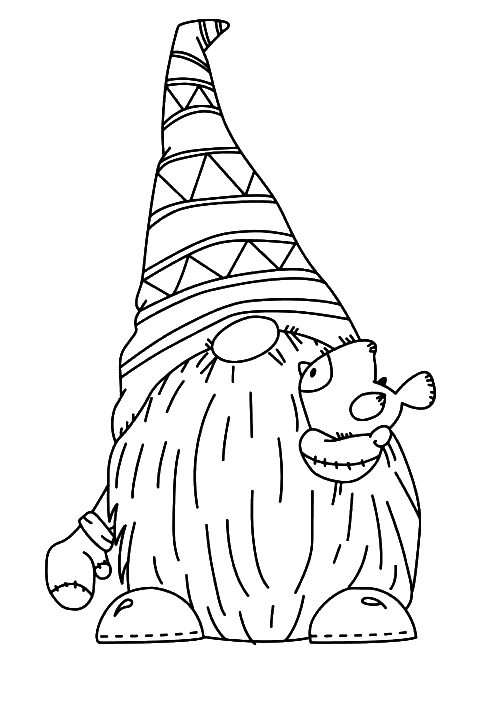 Gnome with Fish Coloring Page