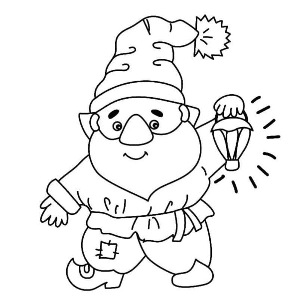 Gnome with Flashlight Walk Coloring Page