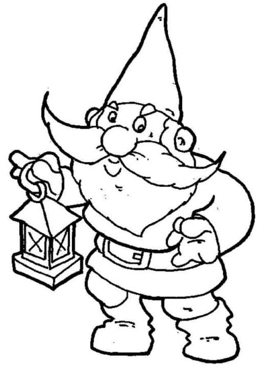 Gnome with Flashlight Walks At Night Coloring Page