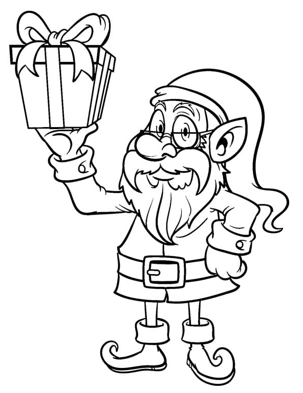 Gnome with Glasses and Gift Coloring Page