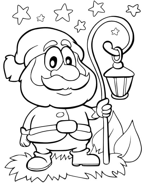 Gnome with a Flashlight Coloring Page