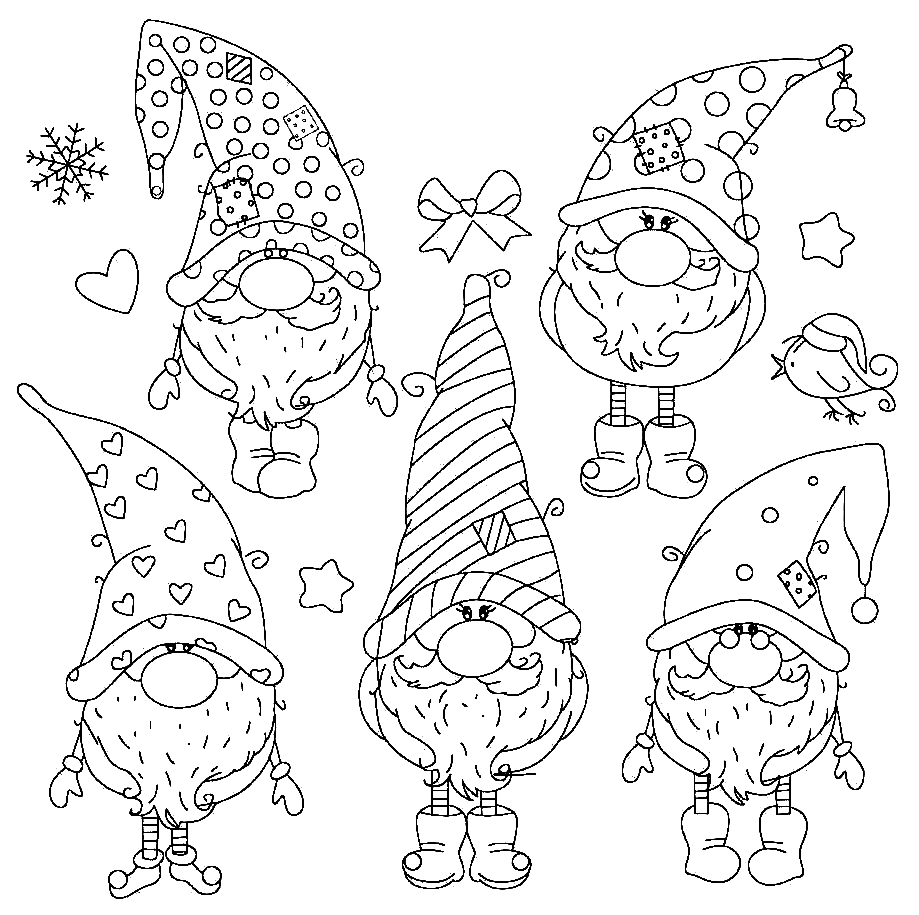 Gnomes in Cool Hats Coloring Pages