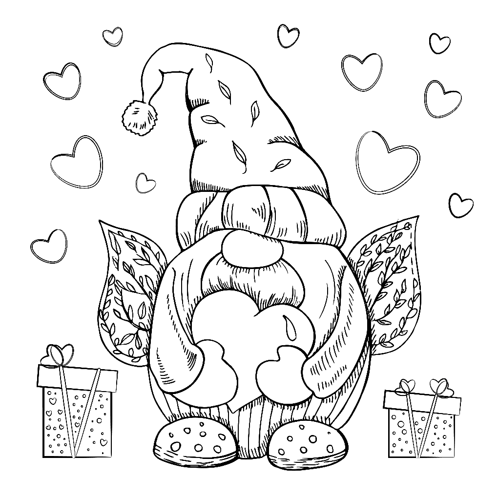 Gnomes with Gifts Coloring Page