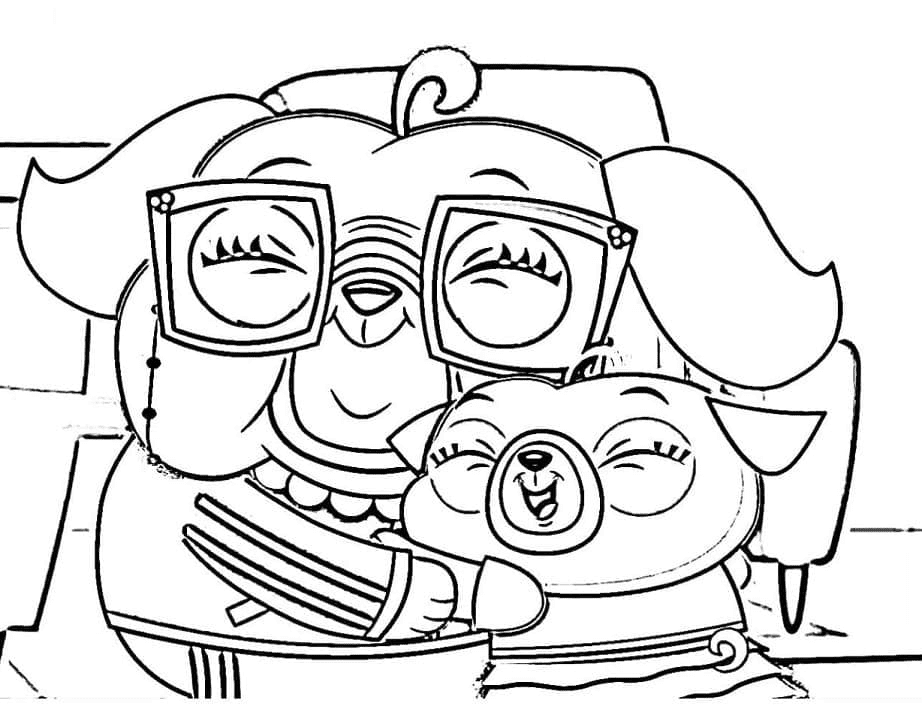 Grandma Pug and Chip Pug Coloring Page
