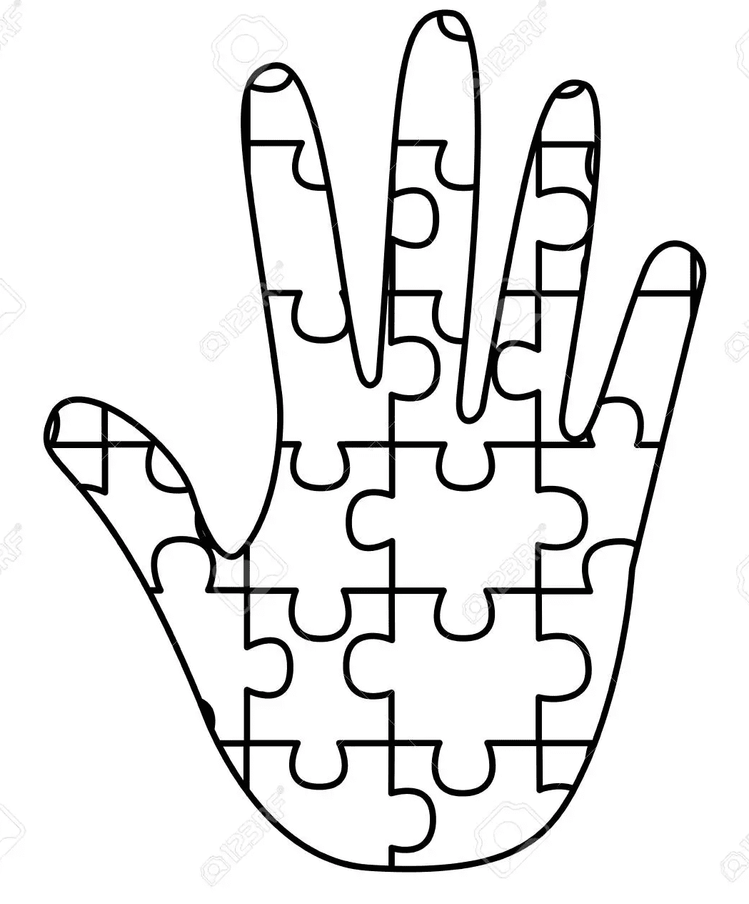 Hand Puzzle Pieces For Autism Awareness Coloring Page