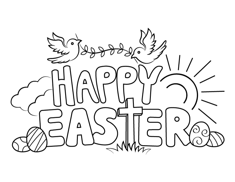 Happy Easter With Doves Coloring Pages
